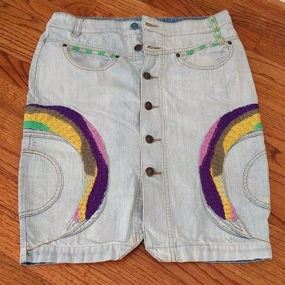 Oilily jean skirt with embroidery